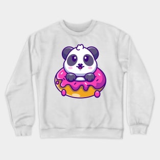 Cute baby panda with doughnut cartoon Crewneck Sweatshirt